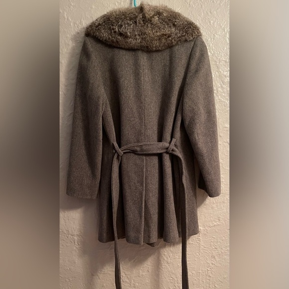 Vintage 1970s Sears Wool Peacoat Rabbit Fur Trim Collar Women's Gray/Tan;size L - Picture 5 of 10